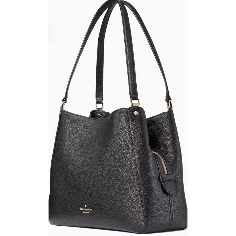 Kate Spade Leila Medium Triple Compartment Shoulder Bag Leather Black Tote
